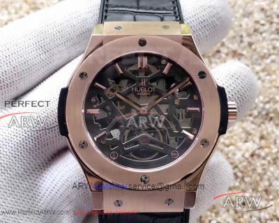 TF Factory Hublot Classic Fusion Skeleton Tourbillon 45mm Rose Gold Case Automatic Men's Watch 